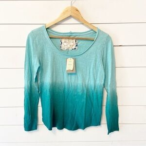 NWTs Pure + Gold/Anthropologie | Turquoise Ombre Tie Dye Long Sleeve TShirt XS